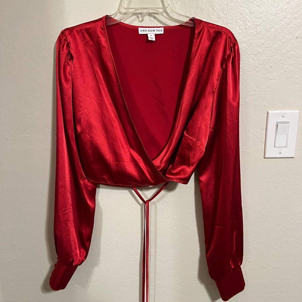 NWOT ❗️ And Now This Red Satin Tie Crop Blouse